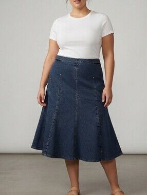 Midi Denim Jean Skirt Sz 24 Plus Stretchy Western Rodeo Southwest Cowgirl Comfy